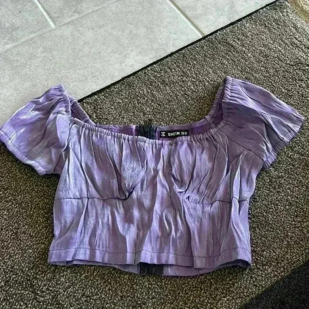 Purple Off the Shoulder Metallic Blouse